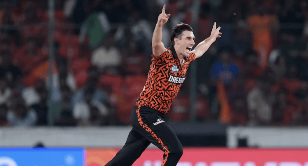 Pat Cummins in action for SRH vs DC in an IPL 2025 match